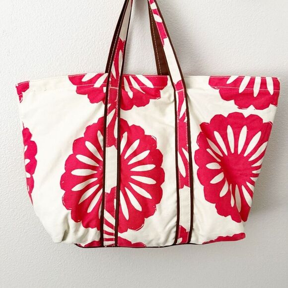 AMERICAN EAGLE | Cream Hot Pink Tote Bag Flower Yellow Interior Brown | XL - Picture 5 of 8